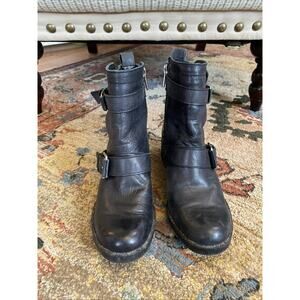 Lucky Brand Size 6 Hanae Y2k Boots black leather 90s motorcycle engineer Buckle